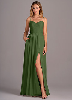 Azazie Joni Bridesmaid Dresses Olive A-Line Strapless Chiffon Convertible Dress image4