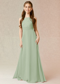 Azazie Snow Junior Dusty Sage A-Line Lace Chiffon Dress image1