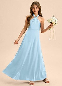 Azazie Beah Junior Robe Trapèze en Satin extensible Plissée Bleu Ciel image5