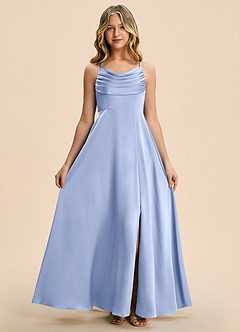 Azazie Gia Junior Robe Trapèze en Satin extensible Plissé Eis image7