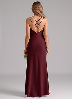 Azazie Suttona Vestidos de damas de honor Vestido de Cabernet de Satén Elástico de Corte en A con Plisado image3