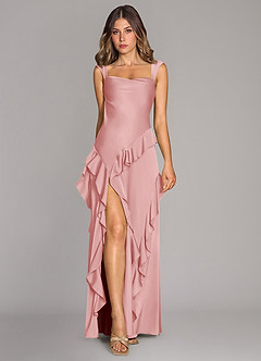 Azazie Sloane Bridesmaid Dresses Powder Pink A-Line Sweetheart Neckline Stretch Satin Dress image1