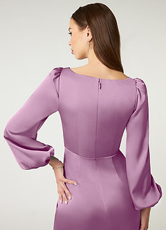 Azazie Mel Bridesmaid Dresses Wisteria Sheath Long Sleeve Stretch Satin Dress image6