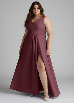 Azazie Karina Bridesmaid Dresses Sangria A-Line Pleated Chiffon Dress image12