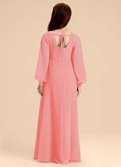 Azazie Bondi Junior Coral A-Line Blouson Chiffon Dress image2