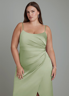 Azazie Calandra Robes de demoiselle d'honneur Robe Fourreau en Satin extensible Plissé Vert Sauge image13