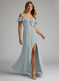 Azazie Sophie Bridesmaid Dresses Dolphin Grey A-Line Off the Shoulder Chiffon Convertible Dress image4