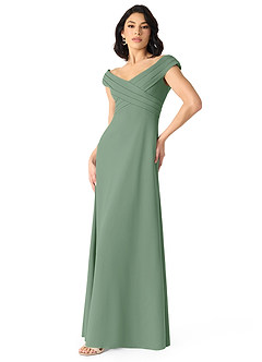 Azazie Evita Vestidos de damas de honor Vestido de Matcha de Crepé elástico de Corte en A con Vestidos sin tirantes image3