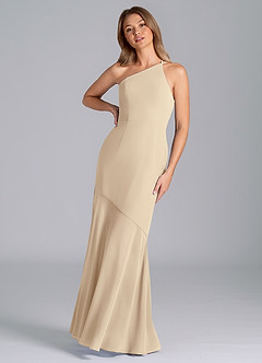 Azazie Tilla Bridesmaid Dresses Champagne Mermaid One Shoulder Chiffon Dress image6