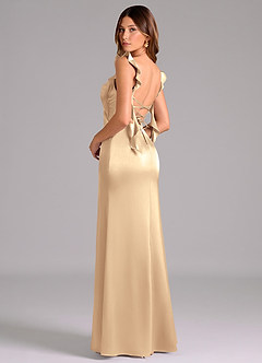 Azazie Jessamine Bridesmaid Dresses Gold Mermaid Corset Metallic Satin Dress image4
