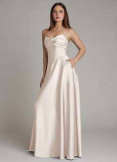 Azazie Meleena Robes de demoiselle d'honneur Robe Trapèze en Satin extensible Bustier Albâtre Blanc image6