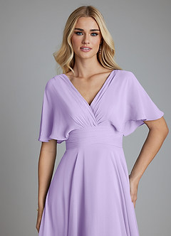 Azazie Pamela Vestidos de damas de honor Vestido de Lila de Gasa de Corte en A con Cuello en V plisado image5