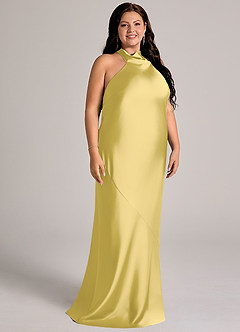 Azazie Velli Abiti da Damigella Abito Sirena in Raso Elasticizzato Collo Alto Canarino image10