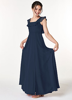 Azazie Jinny Junior Dark Navy A-Line Ruched Chiffon Dress image1