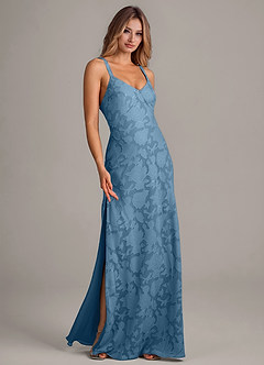Azazie Aliza Bridesmaid Dresses Steel Blue A-Line Floral Burnout Dress image3