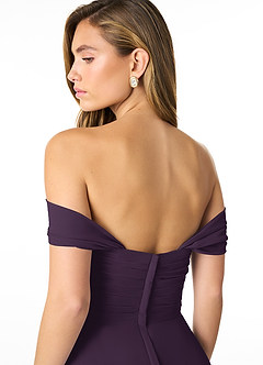Azazie Kaitlynn Bridesmaid Dresses Plum Empire Ruched Chiffon Convertible Dress image6