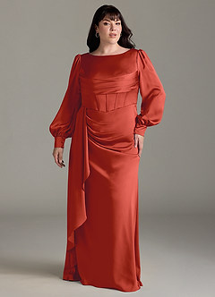 Azazie Raye Brautjungfernkleider Meerjungfrau-Linie Langarm Stretch-Satin Kleid Rost image7