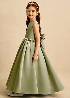 Azazie Daisies vestidos de niña de las flores Vestido de Musgo Verde de Satin Mate de Corte Princesa con Lazo image4