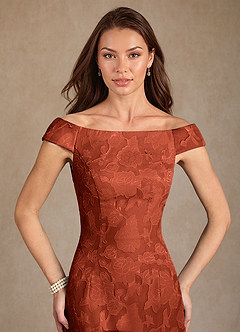 Azazie Moore Klänningar till brudens mor Klä A-Line i Blommig Utbrändhet Båthals Kastanjebrunt image5