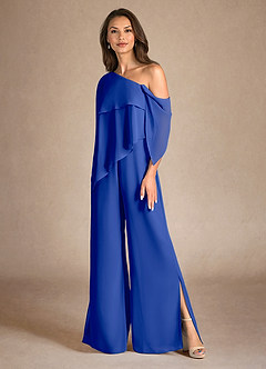 Azazie Halima Abiti per la Madre della Sposa Abito Tuta Pantaloni in Chiffon Spacco Laterale Blu Reale image6