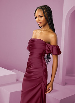 Barbie ♥ Azazie Vestidos de damas de honor Vestido de Mora de Satén Elástico de Corte Recto Convertible con Vestidos sin tirantes image6