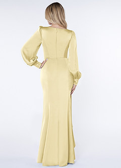Azazie Raye Final Sale Lemon Sorbet Mermaid Long Sleeve Stretch Satin Dress image1