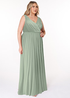 Azazie Tanicia Bridesmaid Dresses Dusty Sage A-Line V-Neck Pleated Mesh Dress image8