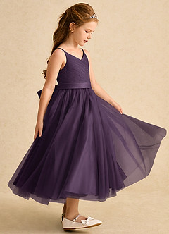 Azazie Patootie vestidos de niña de las flores Vestido de Ciruela de Tul de Corte En A con Tirante Espagueti image4