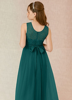 Azazie Georgette Junior Peacock A-Line Lace Tulle Dress image7