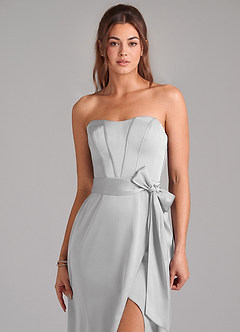 Azazie Jamie Bridesmaid Dresses Silver A-Line Strapless Stretch Satin Convertible Dress image6