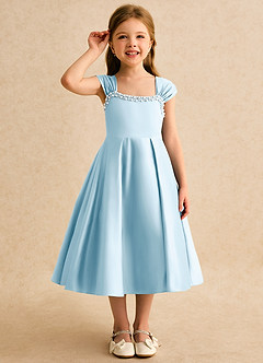 Azazie Yosemite Robe Demoiselle D'honneur Fillette Robe Princesse en Mat Satiné Encolure en Forme de Cœur Bleu Ciel image5