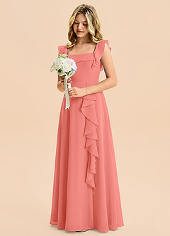 Azazie Nori Junior Salmon Pink A-Line Ruched Chiffon Dress image5