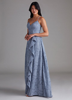 Azazie Naeem Bridesmaid Dresses Dusty Blue A-Line Floral Burnout Dress image2