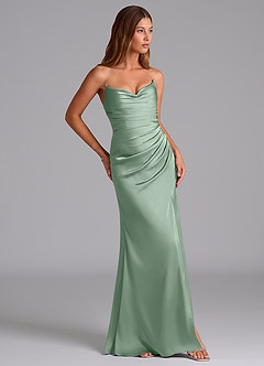 Azazie Claudelle Bridesmaid Dresses Agave Mermaid Strapless Stretch Satin Dress image4