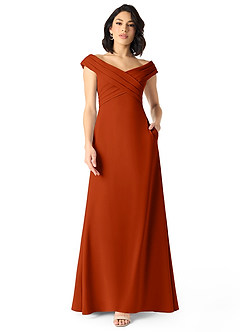 Azazie Evita Bridesmaid Dresses Paprika A-Line Off the Shoulder Stretch Crepe Dress image1