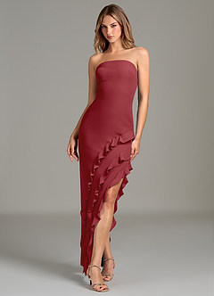 Azazie Lanette Bridesmaid Dresses Pomegranate Sheath Ruched Chiffon Dress image1
