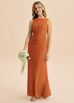 Azazie Floris Junior Linia A Pofałdowany Szyfon Długość podłogi Młodsza druhna Sukienka image1