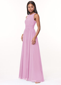 Azazie Harper Abiti da Damigella Abito A-Line in Chiffon Plissettato Rosa Confetto image3