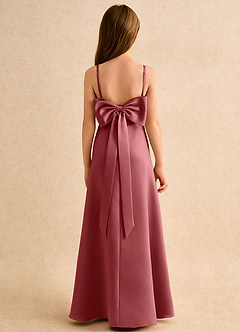 Azazie Joella Junior Formal Jurken voor bloemenmeisjes A-Lijn Jurk van Mat Satijn Geplooid Antieke Roos image4