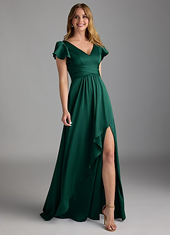 Azazie Omari Bridesmaid Dresses Emerald A-Line Stretch Satin Dress image7