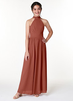 Azazie Iman Junior Auburn A-Line Pleated Chiffon Dress image4