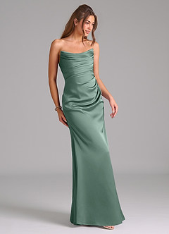 Azazie Lucille Bridesmaid Dresses Eucalyptus Mermaid Strapless Stretch Satin Convertible Dress image5