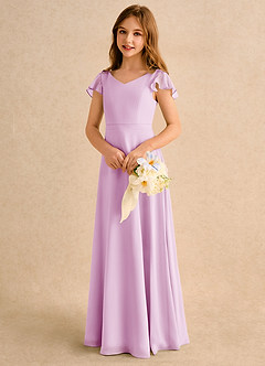 Azazie Nari Girls Formal Flower Girl Dresses Candy Pink A-Line with Sleeves Chiffon Dress image3