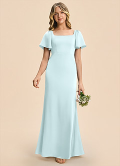 Azazie Chace Junior Sea Glass Sheath Stretch Satin Dress image1