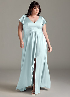 Azazie Omari Robes de demoiselle d'honneur Robe Trapèze en Satin extensible Verre De Mer image7