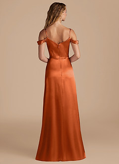 Azazie Ocean Abiti da Damigella Abito A-Line in Raso Metallizzato a Spalla Scoperta Arancia Bruciata image2
