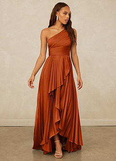 Christian Siriano Bridal for Azazie 1008 Bridesmaid Dresses Burnt Orange A-Line One Shoulder Stretch Satin Dress image3