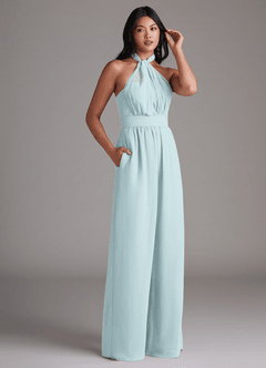 Azazie Lamara Bridesmaid Dresses Mist Off the Shoulder Chiffon Convertible Jumpsuit image12