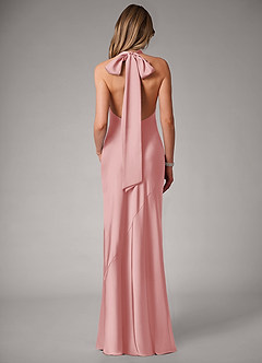 Azazie Velli Suknie dla druhen Syrena Wysoka Kołnierz Satyna elastyczna Do ziemi Sukienka image5