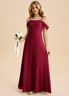 Azazie Anselie Junior Burgundy A-Line Off the Shoulder Chiffon Dress image4